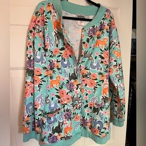 Cat Lover Anthony Richards Snap Close Cat & Floral Sweatshirt Jacket